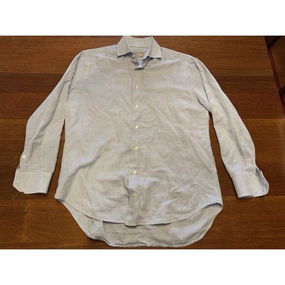 16 / 33 Gitman Bros Tailored Fit Button Up Long Sleeve Dress Shirt Blue Stripe - Picture 2 of 10